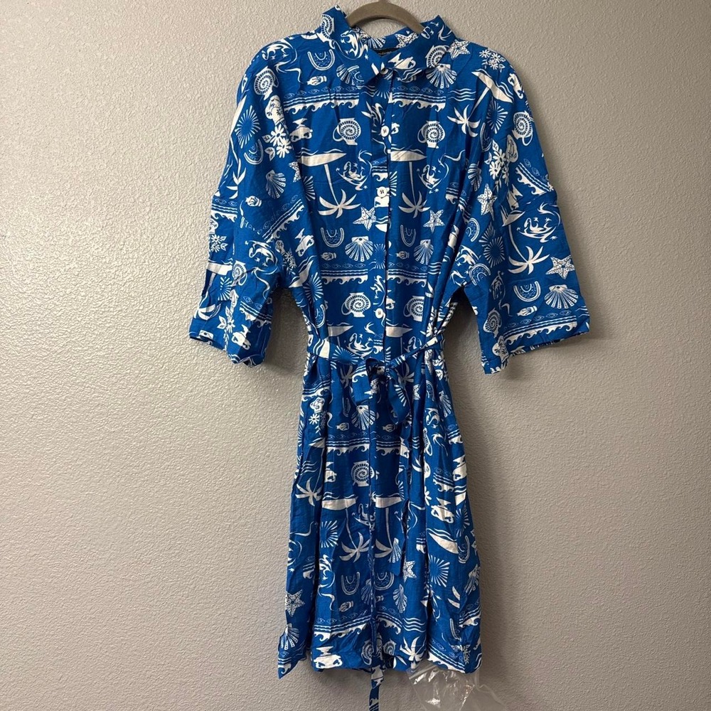 Pretty Garden Blue and White Tropical Print Button Up Shirt Style Shorts Romper